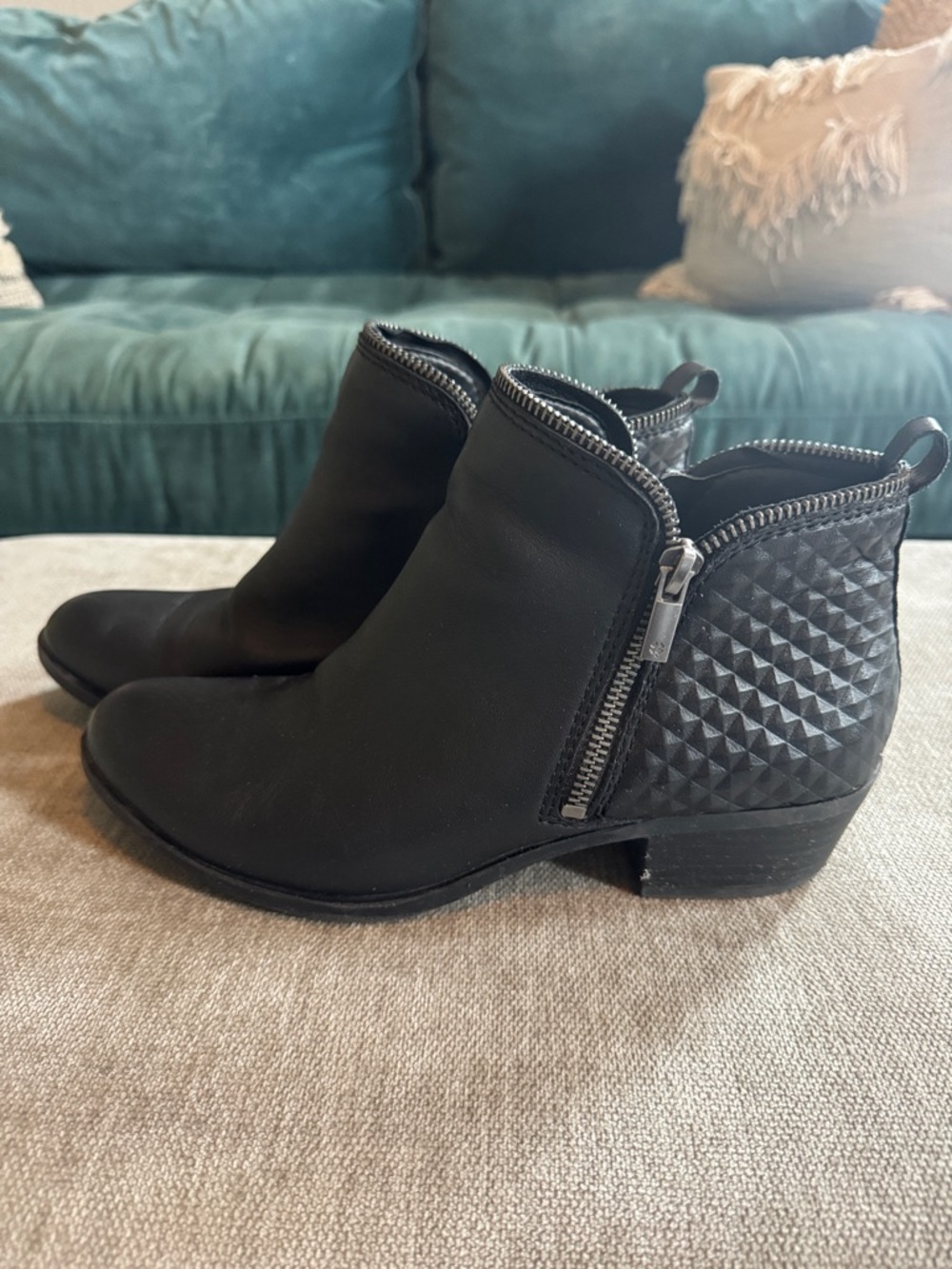 Lucky Brand Black Quilted Back Ankle Booties with Side Zip Detail
